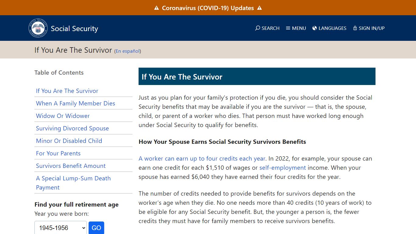 If You Are The Survivor | SSA - Social Security Administration